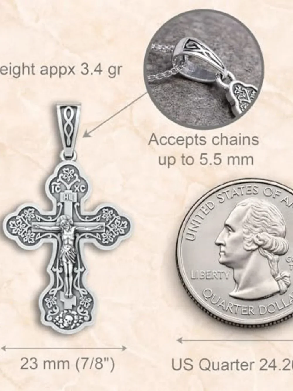 925 Sterling Silver Orthodox Cross Necklace for Women, Handmade